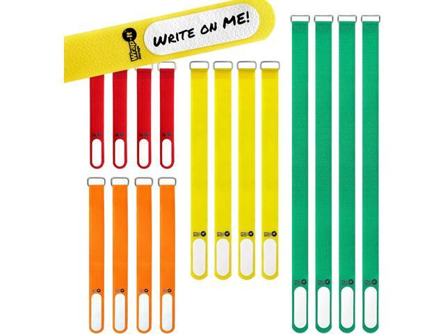 Wrap-It Storage Cinch-Straps (Assorted 16 Pack) Hook and Loop Straps with Metal Buckles and Write on Labels for Easy Cord Identification,...