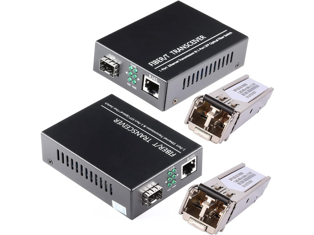 A Pair of 1.25G/s Bidi Gigabit Multi-Mode Fiber Ethernet Media Converter with 2PCS Bidi SFP LC Dual Transceiver Module Included, 10/100/1000Base-Tx...
