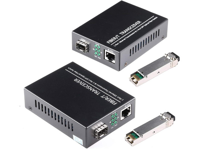 A Pair of 1.25G/s Bidi Gigabit Single-Mode Fiber Ethernet Media Converter with 2PCS Bidi SFP LC Transceiver Module Included, 10/100/1000Base-Tx to...