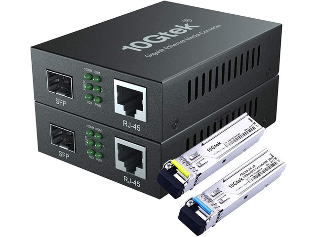 a Pair of Gigabit Ethernet Bidi Media Converter, SingleMode Single LC Fiber to Ethernet RJ45 Converter for 10/100/1000Base-Tx to 1000Base-LX, UL...