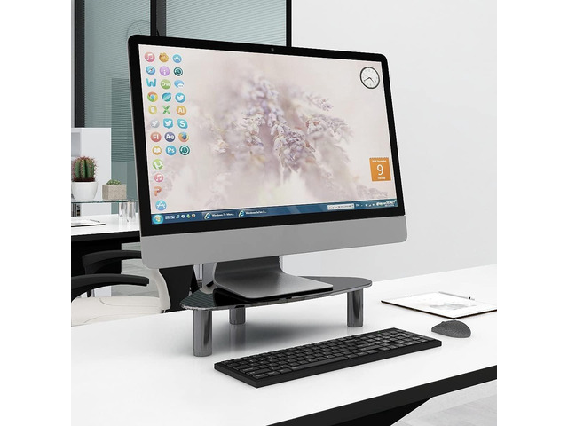 Tempered Glass Computer Monitor Riser/Triangle Save Space Desktop Corner Stand for Computer Monitor & Laptop Black HD01B-003