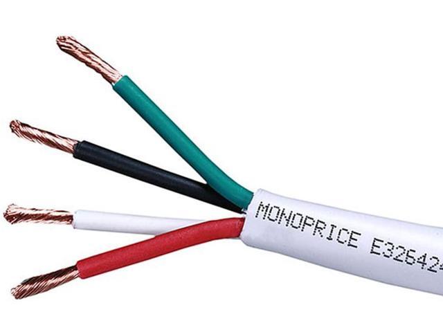 Monoprice Access Series 16 Gauge AWG CL2 Rated 4 Conductor Speaker Wire / Cable - 250ft Fire Safety In Wall Rated, Jacketed In White PVC Material...