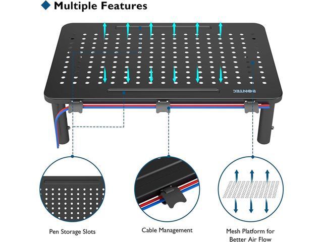 BONTEC 2 Pack Monitor Stand Riser, 3 Height Adjustable Monitor Stand with Pen Holder, Ergonomic Metal Laptop Stand with Cable Management, Great...
