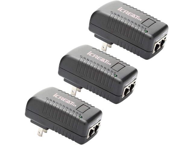 3-Pack Wall PoE Injector Power Suppy Over Network Adaptor 802.3af 48V 24W 0.5A for Security IP Cameras IP Phones, 10/100Mbps