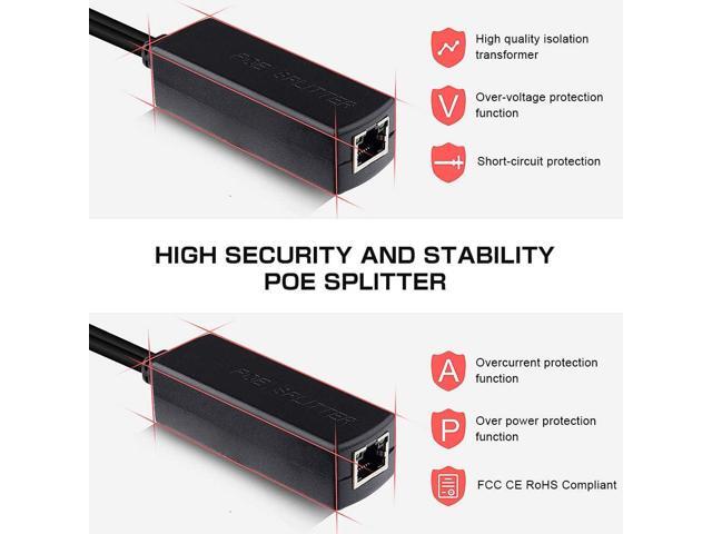 Active PoE Splitter - Power Over ethernet Splitter Adapter, 48V to 12V, IEEE 802.3af Compliant, 10/100Mbps PoE Splitter for Surveillance Camera,...