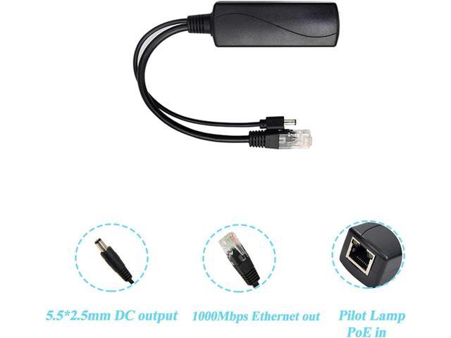 REVODATA Gigabit PoE Splitter 12V/2A DC5.5 * 2.5mm Connector, 48V PoE to DC 12V/2A Output, Compatible DC 5.5 * 2.1 mm, IEEE802.3af/at...