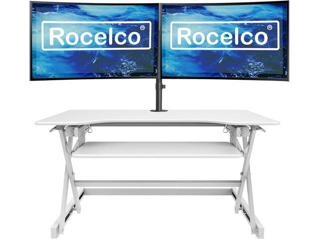 Rocelco 40' Large Height Adjustable Standing Desk Converter with Dual Monitor Mount BUNDLE - Quick Sit Stand Up Computer Workstation Riser -...