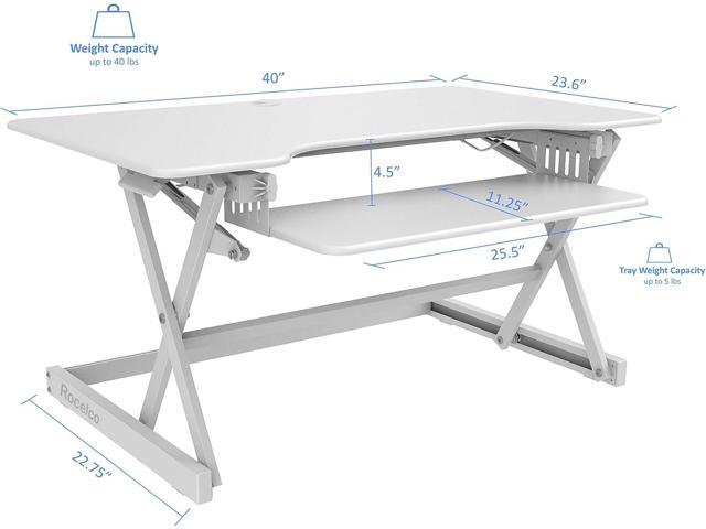 Rocelco 40' Large Height Adjustable Standing Desk Converter with Dual Monitor Mount BUNDLE - Quick Sit Stand Up Computer Workstation Riser -...