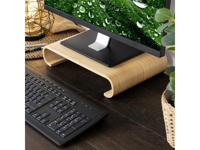 Navaris Wood Monitor Stand Riser - Computer Desk Organizer Desktop Dock Wooden Mount Display for PC TV Screen Notebook Laptop - Bamboo