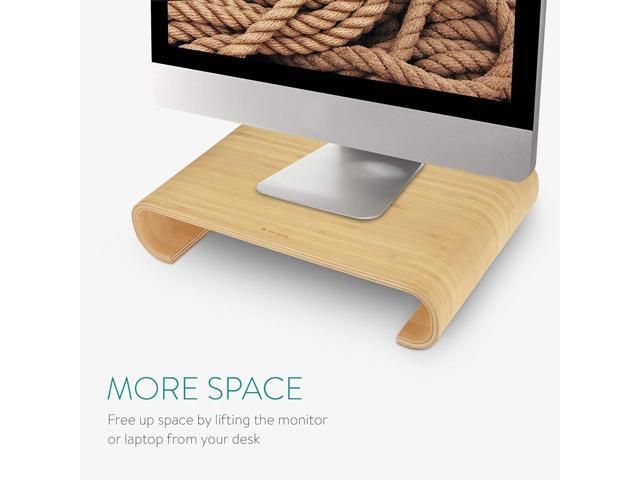 Navaris Wood Monitor Stand Riser - Computer Desk Organizer Desktop Dock Wooden Mount Display for PC TV Screen Notebook Laptop - Bamboo
