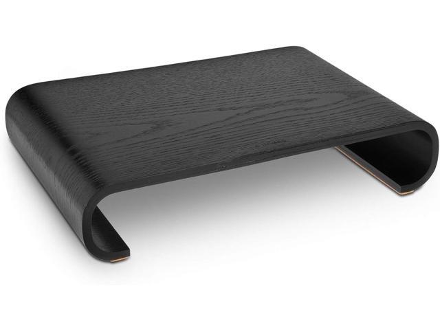 Navaris Wood Monitor Stand Riser - Computer Desk Organizer Desktop Dock Wooden Mount Display for PC TV Screen Notebook Laptop - Oak with Black Stain