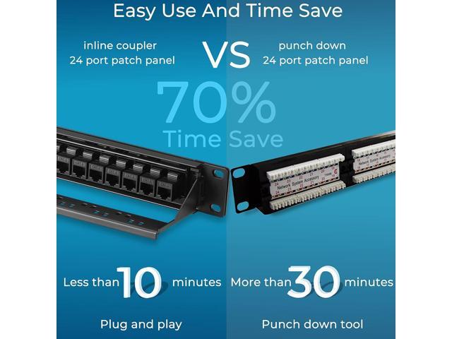 Rapink Patch Panel 24 Port Cat6 with Inline Keystone 10G Support, Pass-Thru Coupler UTP 19-Inch with Removable Back Bar, 1U Network Patch Panel for...