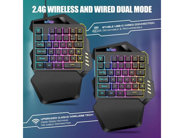 RedThunder Wireless One-Handed Gaming Keyboard, 2.4Ghz RGB Backlit Mini Gaming Keypad, Rechargeable 2000mAh Battery for PC Gamer