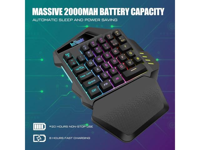 RedThunder Wireless One-Handed Gaming Keyboard, 2.4Ghz RGB Backlit Mini Gaming Keypad, Rechargeable 2000mAh Battery for PC Gamer
