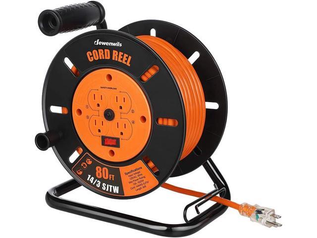 DEWENWILS Retractable Extension Cord Reel, 80FT Heavy Duty Open Cord Reel for Indoor Outdoor, 14/3 AWG SJTW, 4 Grounded Outlets, 13 Amp Circuit...