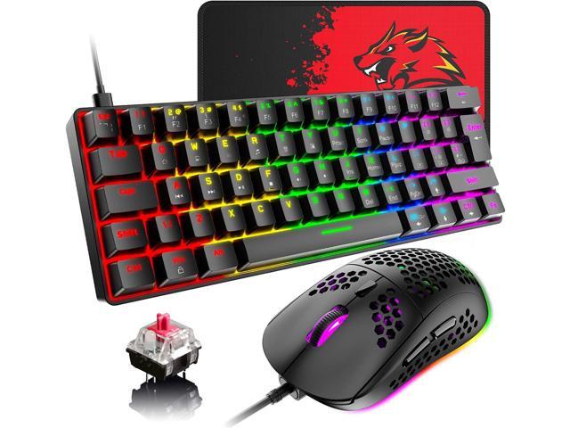 60% Wired Mechanical Gaming Keyboard and Mouse Combo,Ultra-Compact Mini 62 Keys,Type C Chroma 20 Rainbow Backlit Effects,RGB Backlit 6400 DPI.