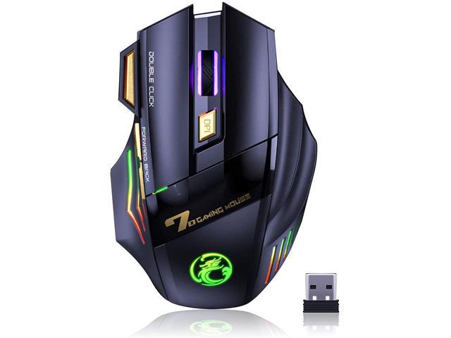 Wireless Gaming Mouse, C8 Rechargeable Silent Click Wireless Mouse with 2.4G USB Receiver, up to 4800 DPI Adjustable, Double Click for PC/Mac.