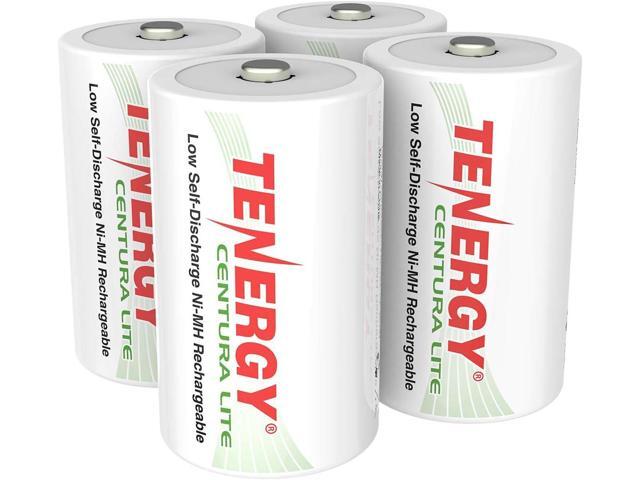 Tenergy Centura Lite 1.2V NiMH Rechargeable D Battery, 3000mAh Low Self Discharge D Cell Batteries, Pre-Charged D Size Battery, UL Certified, 4 Pack