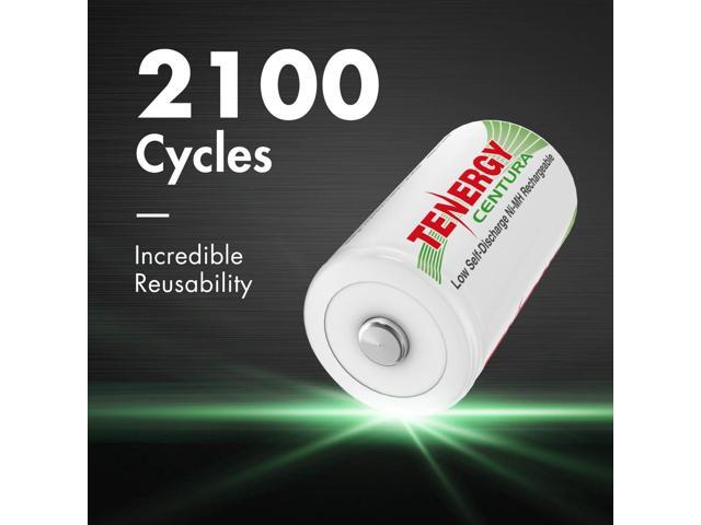 Tenergy Centura 1.2V NiMH Rechargeable D Battery, 8000mAh Low Self Discharge D Cell Batteries, Pre-Charged D Size Battery, 4 Pack, UL Certified