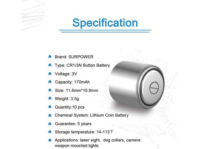 CR1/3N 3V Lithium Battery 10 Pack 5-Year Warranty