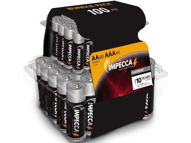 Impecca AA and AAA Batteries Combo Pack (100 Pack) High-Performance Alkaline Battery, AA 60 Count AAA 40 Count, Leak-Resistant, and Long-Lasting...