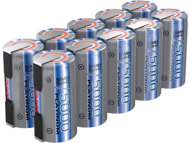 Tenergy NiMH SubC 5000mAh Flat Top Rechargeable Battery (with Tabs) - 10 Pack