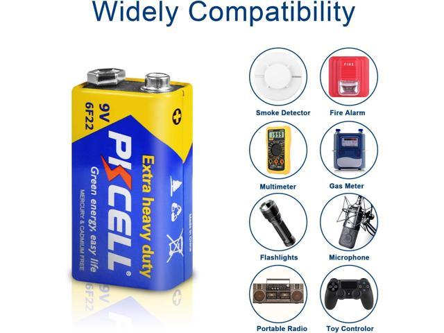 PKCELL 9V Dry Battery (100 Count) Ultra Long-Lasting 9 Volt Carbon Zinc Battery, 3-Year Shelf Life, Leak-Proof 9V Battery for Smoke Detectors