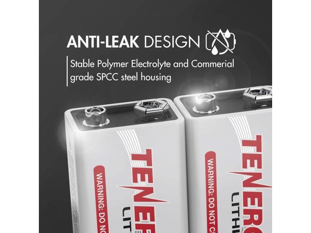 Tenergy 9V Lithium Batteries, 1200mah Non-Rechargeable Batteries, 10 Years Shelf Life Lithium 9 Volt Batteries, 2 Pack