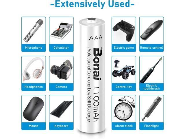 BONAI Rechargeable AAA Batteries 1100 MAh NiMH High-Capacity Recharge up to 1200x 16-Pack Pre-Charged