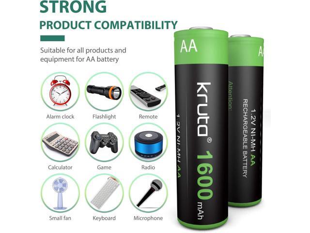 Kruta 20-Pack Rechargeable AA Batteries Pre-Charged, 1600mah NiMH Rechargeable AA Solor Batteries Double A Battery for Outdoor Solar Lights and...
