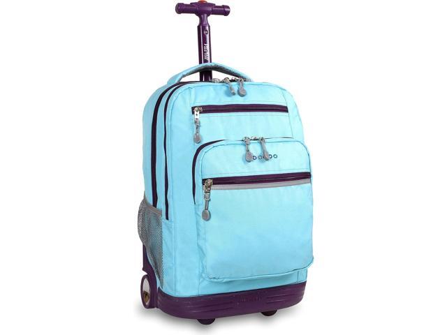 J World New York Sundance Rolling Backpack Girl Boy Roller Bookbag, Sky Blue, 20 Inch