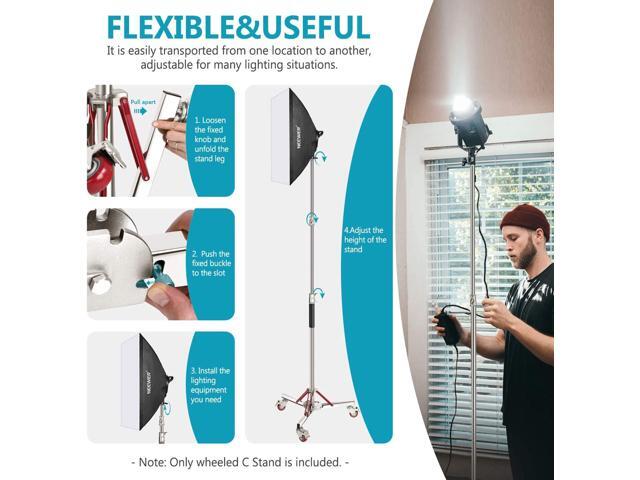 Neewer Heavy Duty Light Stand with Casters, Adjustable Tripod Stand with 100% Stainless Steel, Photography Wheeled Base Stand for Studio Softbox,...