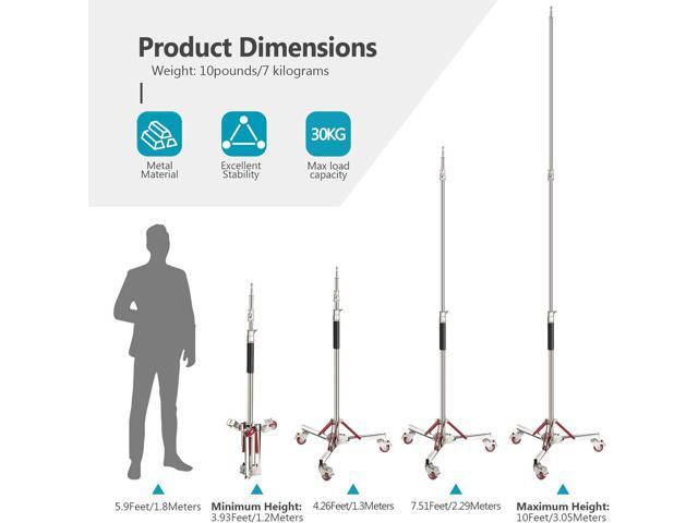 Neewer Heavy Duty Light Stand with Casters, Adjustable Tripod Stand with 100% Stainless Steel, Photography Wheeled Base Stand for Studio Softbox,...