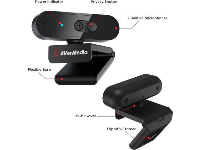 AVerMedia PW310P Webcam - Full 1080p 30fps HD Camera with Autofocus and Dual Stereo Microphones, Work from Home, Remote Learning - NDAA Compliant
