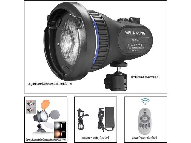 WellMaking 40w AC/DC 5600K Daylight Balanced CRI97+ LCD Screen Portable Continuous Light, Fresnel Lens, Barndoors, Bowens Mount, Dimmable and Quiet...