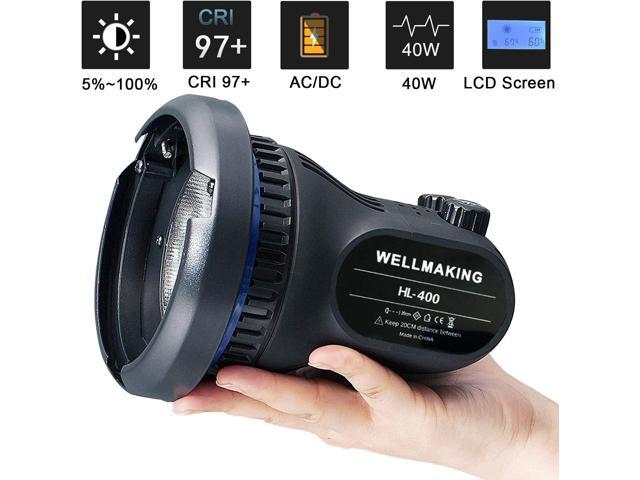 WellMaking 40w AC/DC 5600K Daylight Balanced CRI97+ LCD Screen Portable Continuous Light, Fresnel Lens, Barndoors, Bowens Mount, Dimmable and Quiet...
