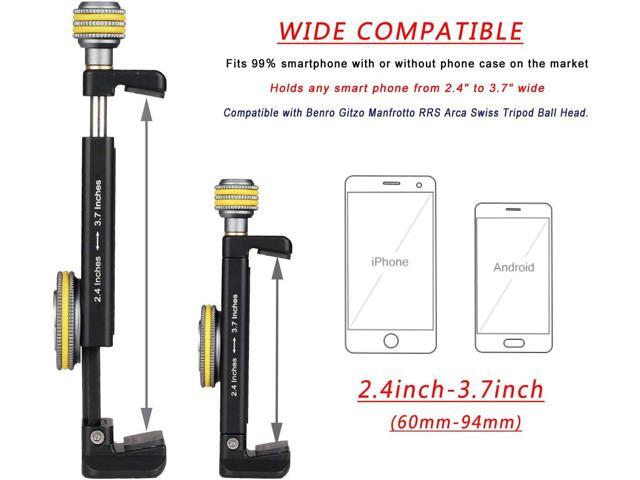 Metal Phone Clamp Tripod Mount Adapter - Smartphone Clip iPhone Mount Holder Bracket with Cold Shoe and Arca Swiss Quick Release Plate Compatible...