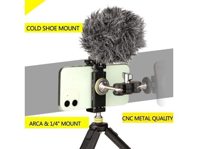 Metal Phone Clamp Tripod Mount Adapter - Smartphone Clip iPhone Mount Holder Bracket with Cold Shoe and Arca Swiss Quick Release Plate Compatible...