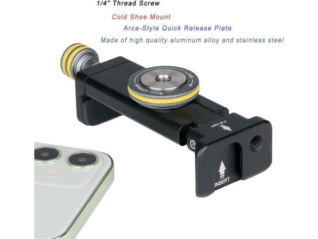 Metal Phone Clamp Tripod Mount Adapter - Smartphone Clip iPhone Mount Holder Bracket with Cold Shoe and Arca Swiss Quick Release Plate Compatible...