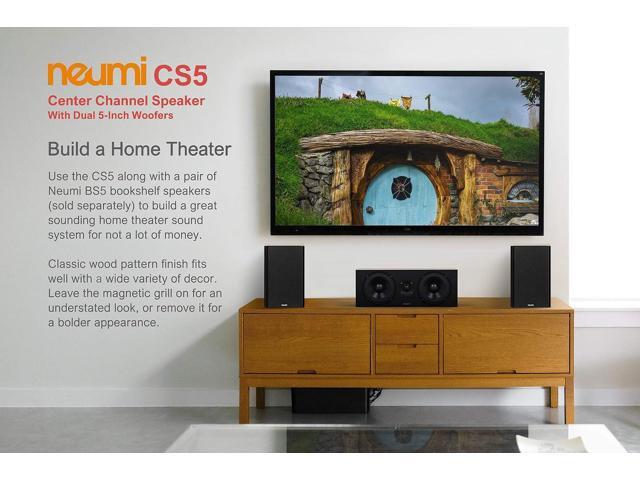 NEUMI CS5 Center Channel Speaker, Dual 5-Inch Woofers, 1-Inch Tweeter, Dark Wood, Single
