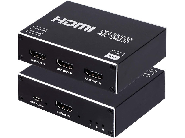 1x3 HDMI Splitter, 1 in 3 Out HDMI Splitter Audio Video Distributor Box Support 3D & 4K x 2K Compatible for HDTV, STB, DVD, PS3, Projector Etc