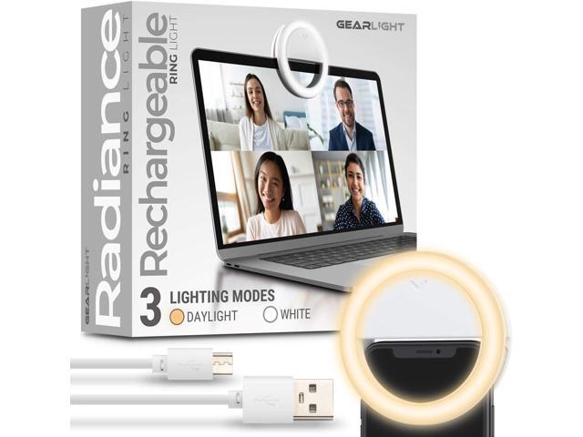 GearLight Selfie Ring Light for Computer or Phone - iPhone Compatible LED Lighting for Laptop Webcam, Video Recording - Rechargeable Circle Clip -...