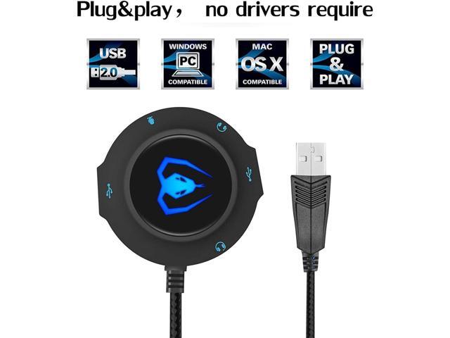 Micolindun External Sound Card USB Hubs Audio Adapter to USB Port & 3.5mm Audio & Micro Jack for PC Laptop. Plug and Play (Blue)