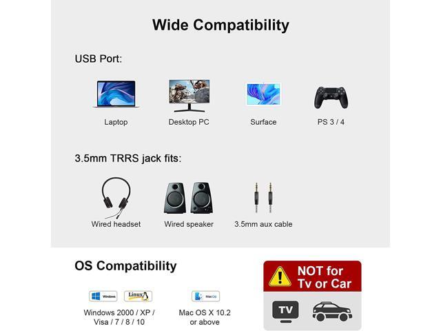 USB Audio Adapter with 3.5mm Jack, CableCreation USB External Stereo Sound Card with 3.5mm Earphone and Microphone for PS4, PS5, Windows, Mac,...