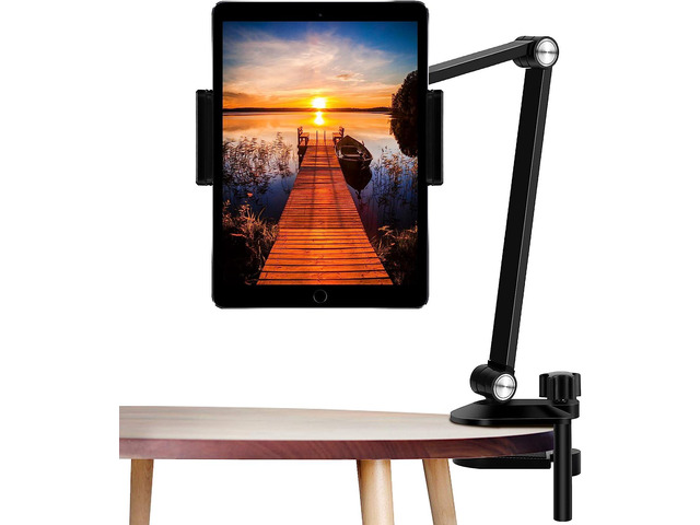 ZEXMTE Tablet Stand Holder, Adjustable Desktop Tablet Holder Mount Foldable Phone Stand with 360° Swivel Phone Clamp Mount Holder,Stable Tablet...