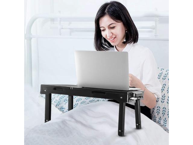 Moclever Laptop Bed Stand Adjustable Laptop Table with Cooling Fan, Foldable Laptop Desk with USB Hub, LED Light & Storage Multi-Functional...