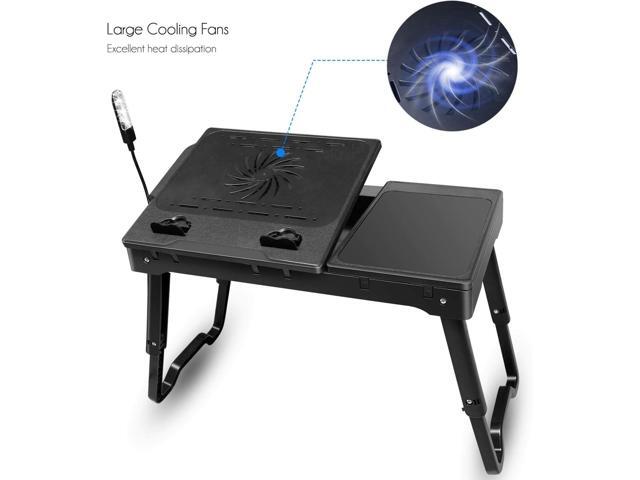 Moclever Laptop Bed Stand Adjustable Laptop Table with Cooling Fan, Foldable Laptop Desk with USB Hub, LED Light & Storage Multi-Functional...