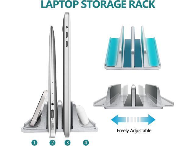 Vertical Laptop Stand for Desk Aluminum Heavy Duty, 4 Slots Adjustable Laptop Holder MacBook Stands Compatible All iPad Surface Samsung HP...