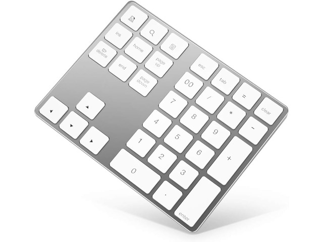 Bluetooth Number Pad, Rechargeable Wireless Numeric Keypad Slim 34-Keys Aluminum Number Keypad External Data Entry Compatible for Laptop