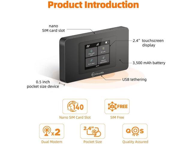 GlocalMe DuoTurbo 4G LTE Portable WiFi Mobile Hotspot Device for Travel, SIMFREE, No Contract, with US 8GB & Global 1GB Data in 150+ Countries,...